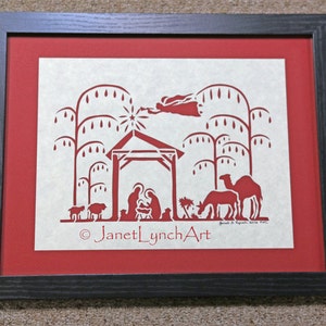 Scherenschnitte Hand Paper Cutting Christmas Nativity Framed Hand Cut and Signed By Richmond VA Artist Janet Lynch image 1