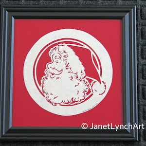 Scherenschnitte Paper Cutting Christmas Santa - Red - Framed 10x10 Hand Cut and Signed By Janet Lynch