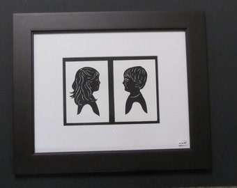 Scherenschnitte Silhouettes and Portraits - Paper Cutting - From Your Photo - Hand Cut and Framed By Janet Lynch