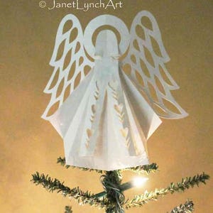Angel Christmas Tree Topper Ornaments Decoration Scherenschnitte Hand Paper Cutting Art Parchment signed & dated By Janet Lynch image 2