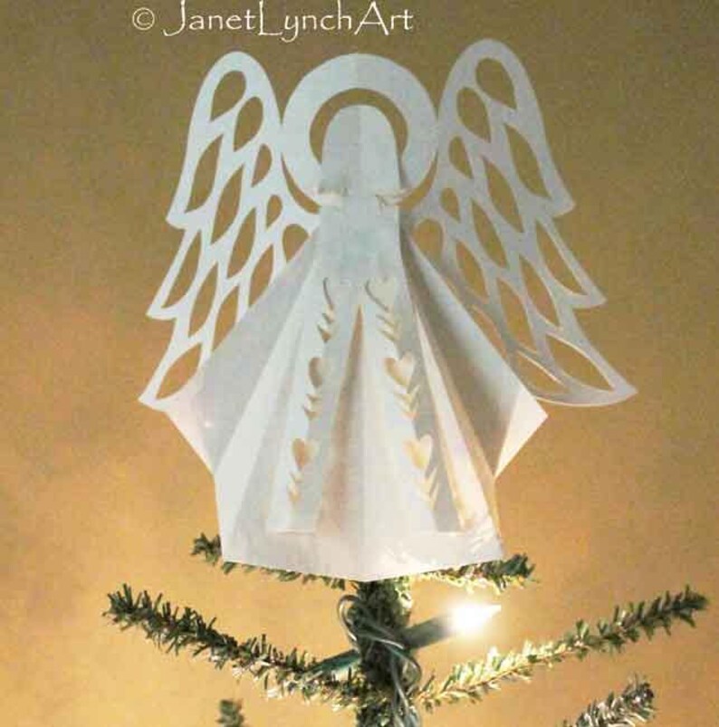 Angel Christmas Tree Topper Ornaments Decoration Scherenschnitte Hand Paper Cutting Art Parchment signed & dated By Janet Lynch image 2