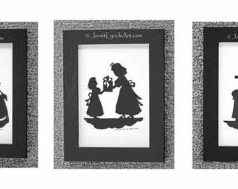 Christmas Silhouettes - Christmas Decorations  - Scherenschnitte  - Vintage Look - Hand Paper Cutting Art  By Janet Lynch