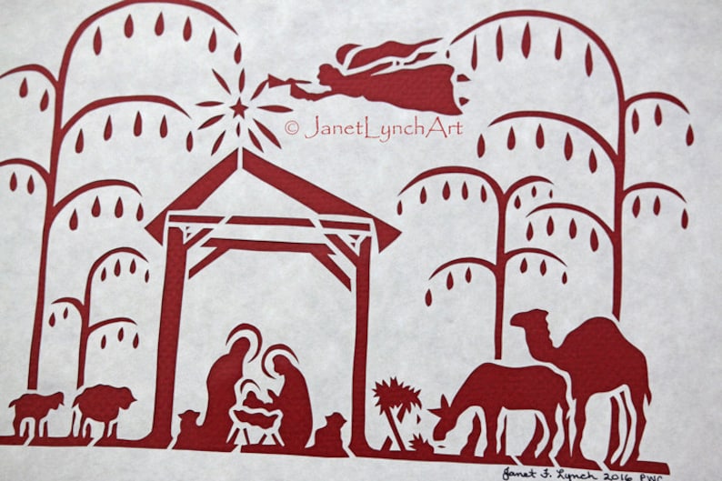 Scherenschnitte Hand Paper Cutting Christmas Nativity Framed Hand Cut and Signed By Richmond VA Artist Janet Lynch image 3