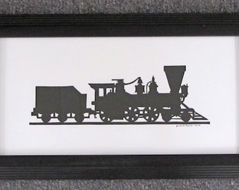 Steam Engine Train - Scherenschnitte - Hand Paper Cutting Art Signed By Janet Lynch - 6x12 Framed -FREE U.S. SHIPPING on additional items