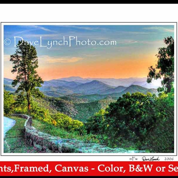 Blue Ridge Parkway - Chimney Rock - Mountain - Scenic  - Sunset - Buena Vista VA - Lexington VA - Fine Art Photography Print - by Dave Lynch