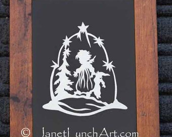 CHRISTMAS -FRAMED SCHERENSCHNITTE- Little Girl With Doll - Christmas Decoration - Hand Paper Cutting - By Janet Lynch