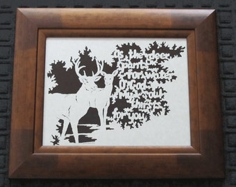 As The Deer - Scherenschnitte - Hand Paper Cutting Art signed and dated By Janet Lynch -11x14 Framed