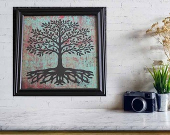 Tree Of Life  - Scherenschnitte - Hand Paper Cutting Art designed signed and dated By Janet Lynch - Framed