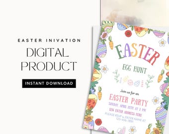 Printable Easter Egg Hunt Invitation, Easter Party Invite, Edible Canva Template
