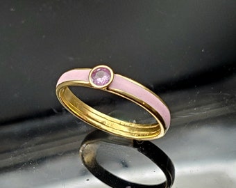 Gorgeous 18K Gold Enamel Pink Sapphire Band Ring