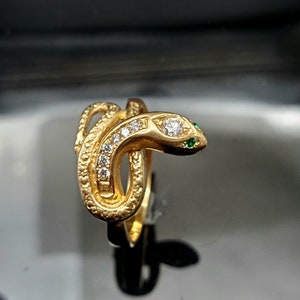 Classic and beautiful 14K Gold diamond and emerald snake ring image 1