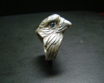 Sterling Silver Eagle Ring with cabochon sapphire eyes