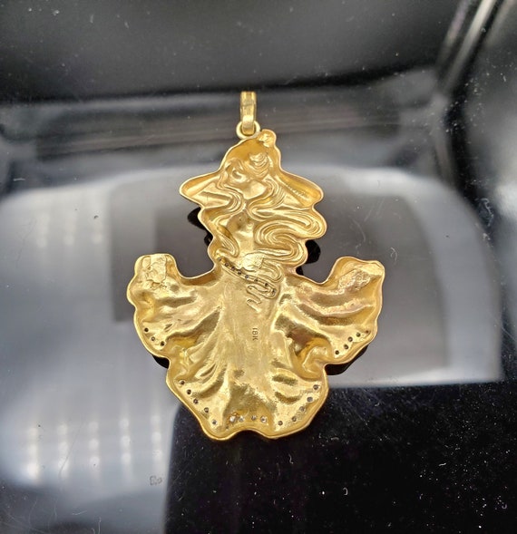 Pendentif Art Nouveau Vintage Or 18k émaillé Jeune Fille | Collier Mi-long Occasion En Or Jaune