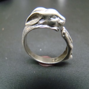 Adorable Sterling Silver Rabbit ring with diamond eyes