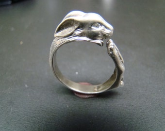 Adorable Sterling Silver Rabbit ring with diamond eyes