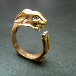 Beautiful and Unique 14K Gold Rabbit ring with diamond eyes