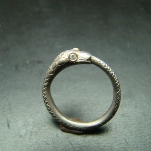 Sterling Silver and 14k Gold Snake ring with diamond eyes