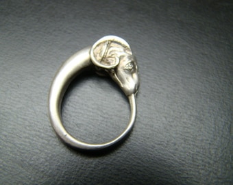 Sterling Silver Rams head ring with diamond eyes