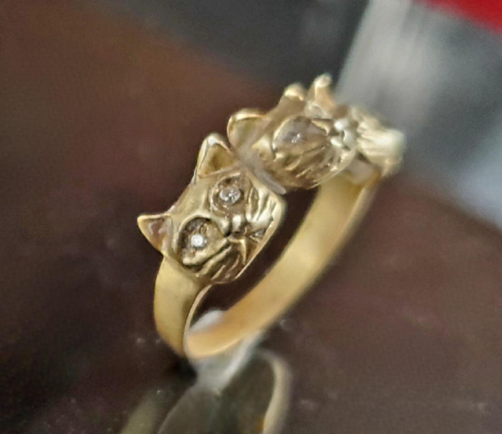 Adorable 14K Gold Three Cat Ring With Diamonds - Etsy