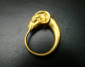 Ram ring 14k gold  with diamond eyes