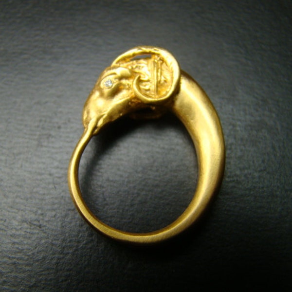 Ram ring 14k gold  with diamond eyes