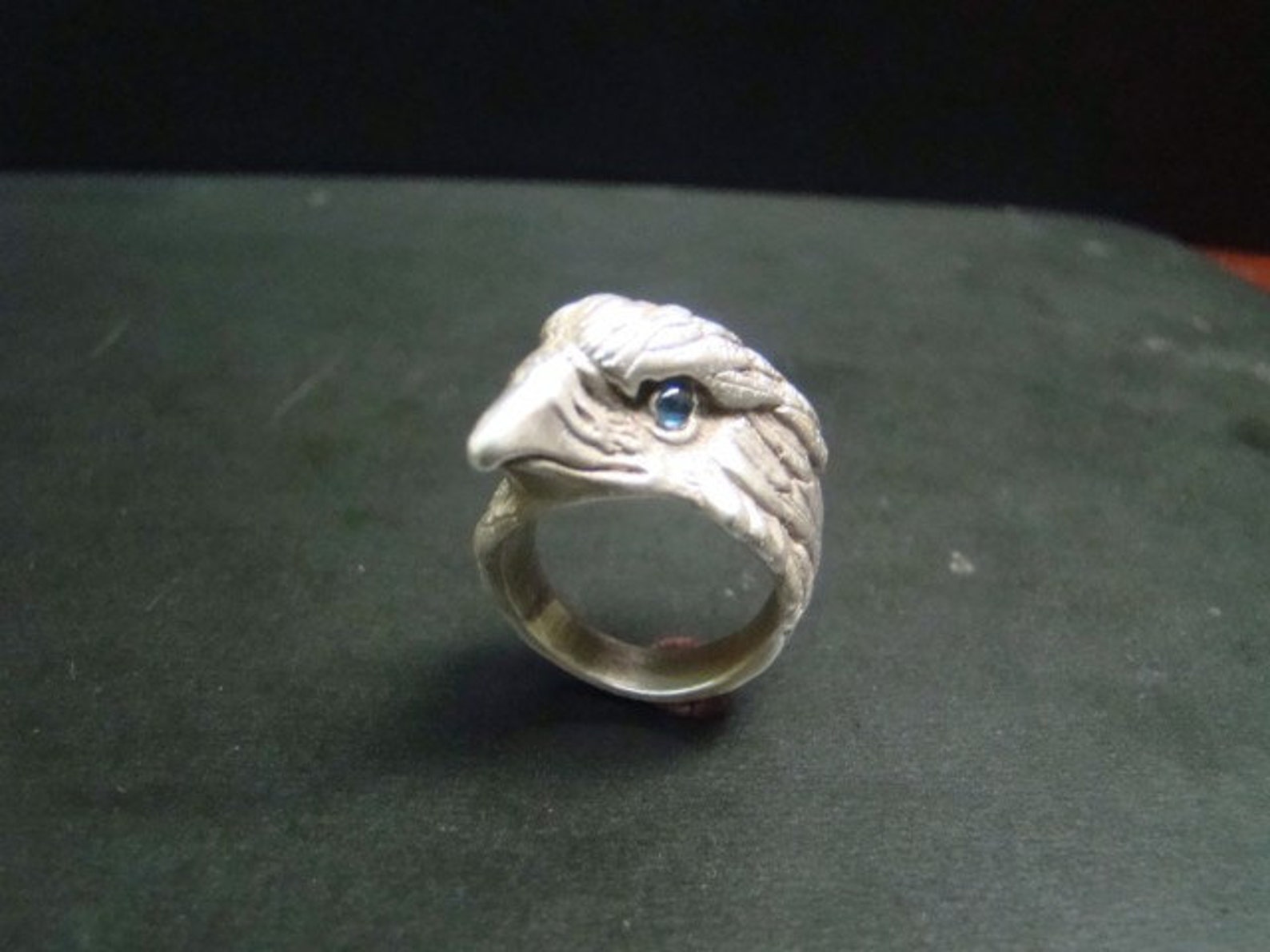 Sterling Silver Eagle Ring With Cabochon Sapphire Eyes Etsy