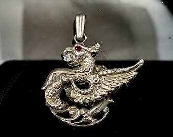 Sterling Silver Griffin Pendant  with diamonds and ruby amazingly detailed