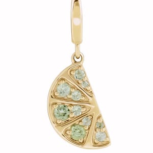 Handmade 14K Solid Yellow Gold Natural Peridot Lime Wedge Charm/Pendant