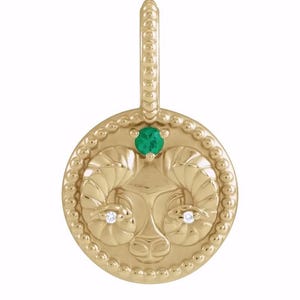 Handmade 14K Solid Yellow Gold Natural Gemstone and Diamond Encrusted Zodiac Pendant - Aquarius, Pisces, Aries, Taurus, Gemini and Cancer