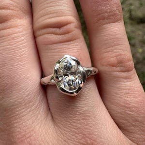 Handmade 2.0ct Oval Moissanite Ring, Sterling Silver or Solid Gold Organic Molten Design