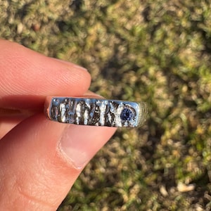 ONE ONLY Size 7 Handmade Lost Wax Solid Sterling Silver Signet Ring with 2mm Lab Ceylon Blue Sapphire