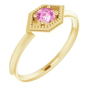 Handmade 14K Solid Yellow Gold Geometric Natural Gemstone Ring with 4mm Round Brilliant Cut Natural Sapphire