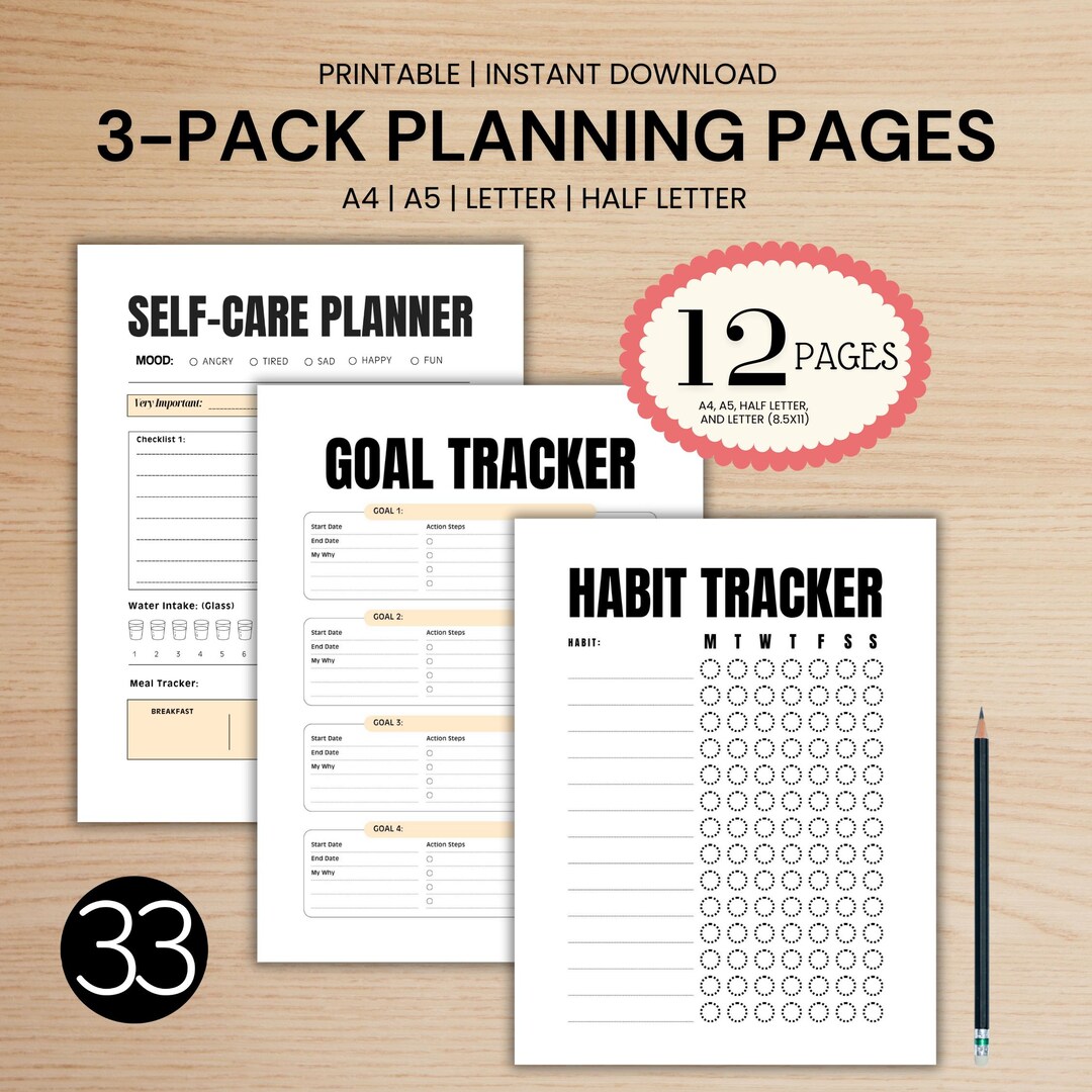 Self Care 3-pack Goal Setting Habit Tracker Bundle Printable Mental ...