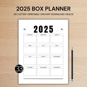 Minimaler 2025 Jährlicher Box-Layout-Planer Landkarte Meilensteine Track Deadlines gesetzte Ziele Vogels Augen Ansicht Jahr Einzelner Blick Mentale Klarheit Studie Zuhause