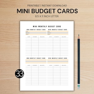 Tarjetas de presupuesto imprimibles, mini tarjetas de presupuesto para TDAH, seguimiento mensual, finanzas personales, hojas de presupuesto con letras de molde originales, alivio del estrés, descargas digitales
