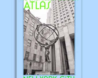 Atlas Sculpture at Rockefeller Plaza, New York City, fine art and architecture photography poster wall art of an Art Deco masterpiece