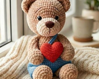 Crochet Teddy Bear Pattern | Amigurumi Plush Toy with Heart (PDF Pattern)