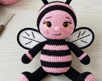 Pink Bumblebee Crochet Pattern, Amigurumi Bee Plush (PDF Pattern)