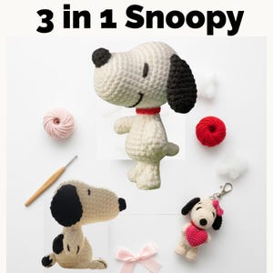 Patrón de Snoopy a crochet, paquete 3 en 1, PDF de Beagle a crochet, patrón de peluche, tutorial fácil para perro de peluche, descarga digital
