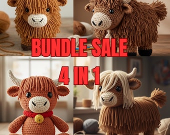 Highland Cow Crochet Pattern: 4-in-1 Amigurumi Farm Animal (PDF File)