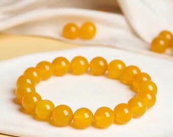 Yellow Agate 12mm Beaded Bracelet, Gemstone Jewelry, Solar Plexus Chakra