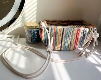 Striped Straw Crossbody Bag, Summer Beach Purse