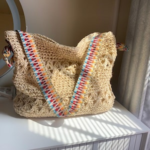 Handmade Straw Crossbody Bag for Women, Woven Bucket Shoulder Bag, Summer Beach Purse, Casual Travel Handbag