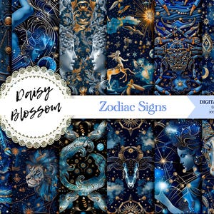 Sternzeichen Muster | Scrapbooking | Astrologie Himmlisch Digitales Papier | Trendy Vorlagen Wallpaper | Basteln DIY | Junk Journal Kit