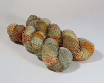 Hilo para calcetines teñido a mano de 4 cabos, 50 g/100 g, color bosque otoñal