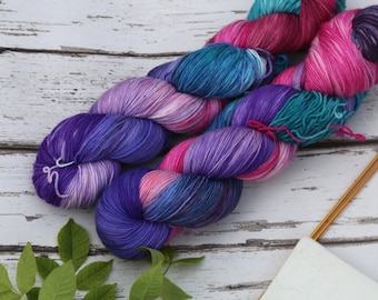 Hilo para calcetines teñido a mano de 4 capas, 50 g/100 g, combinación de colores OOAK