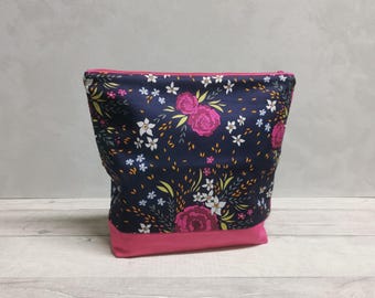 Bolsa para proyecto de tejido, pequeña bolsa con cremallera para calcetín, chal y flores