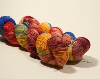 Hilo para calcetines teñido a mano de 4 cabos, 100 g, color visión poco clara