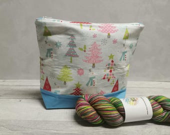 Bolsa para proyecto de tejido, pequeña bolsa con cremallera para calcetín navideño, chal, Navidad, país de las maravillas invernal