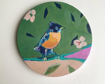 Small Circle Painting: Spring Robin